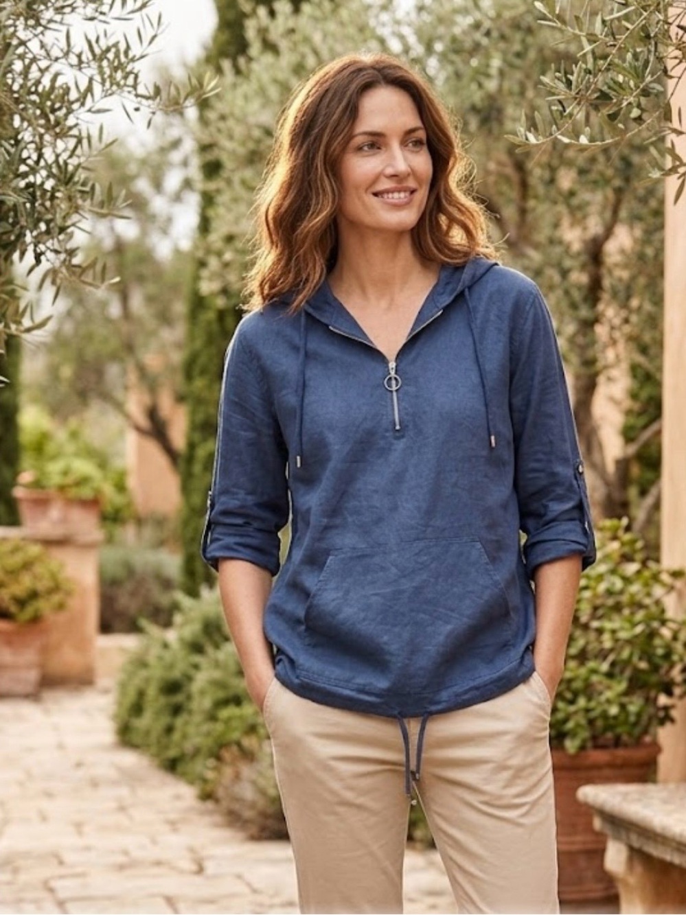 Zara Navy Blue Half-Zip Hooded Pullover size XL